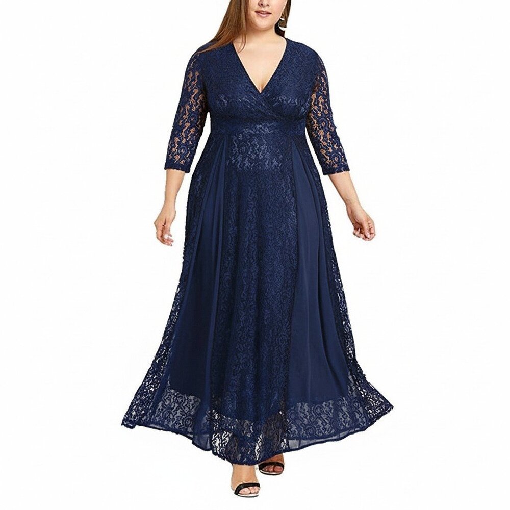 Yisibia 4XL Navy Lace Ball Gown Formal Plus Size Ladies Long Maxi Dress NWT - Picture 4 of 6